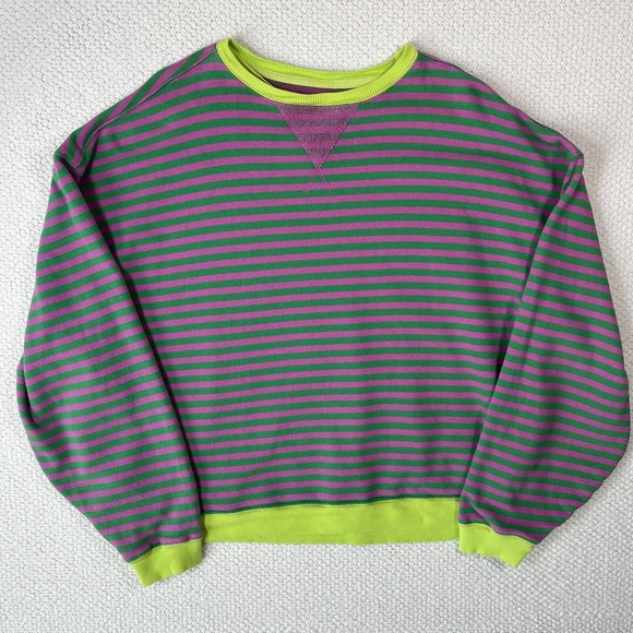 Free People Pink and Green Striped Sweatshirt - Picture 2 of 7